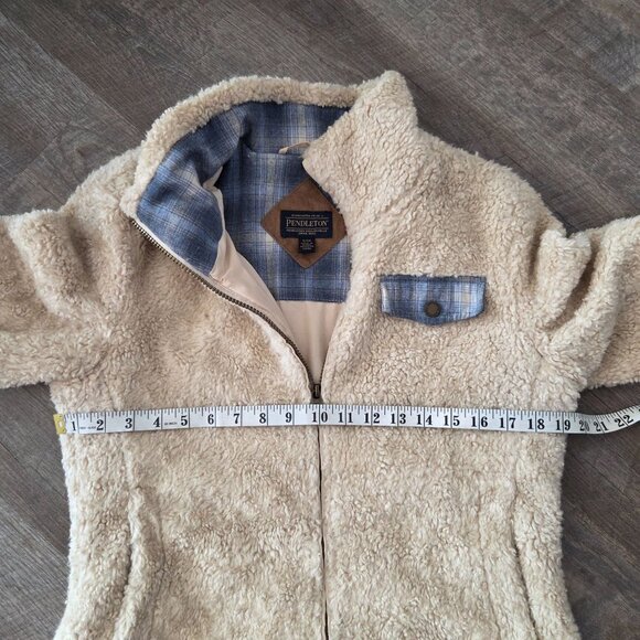 Pendleton US Womens S Beige Heather Fuzzy Sherpa Teddy Full Zip Jacket - Picture 11 of 11
